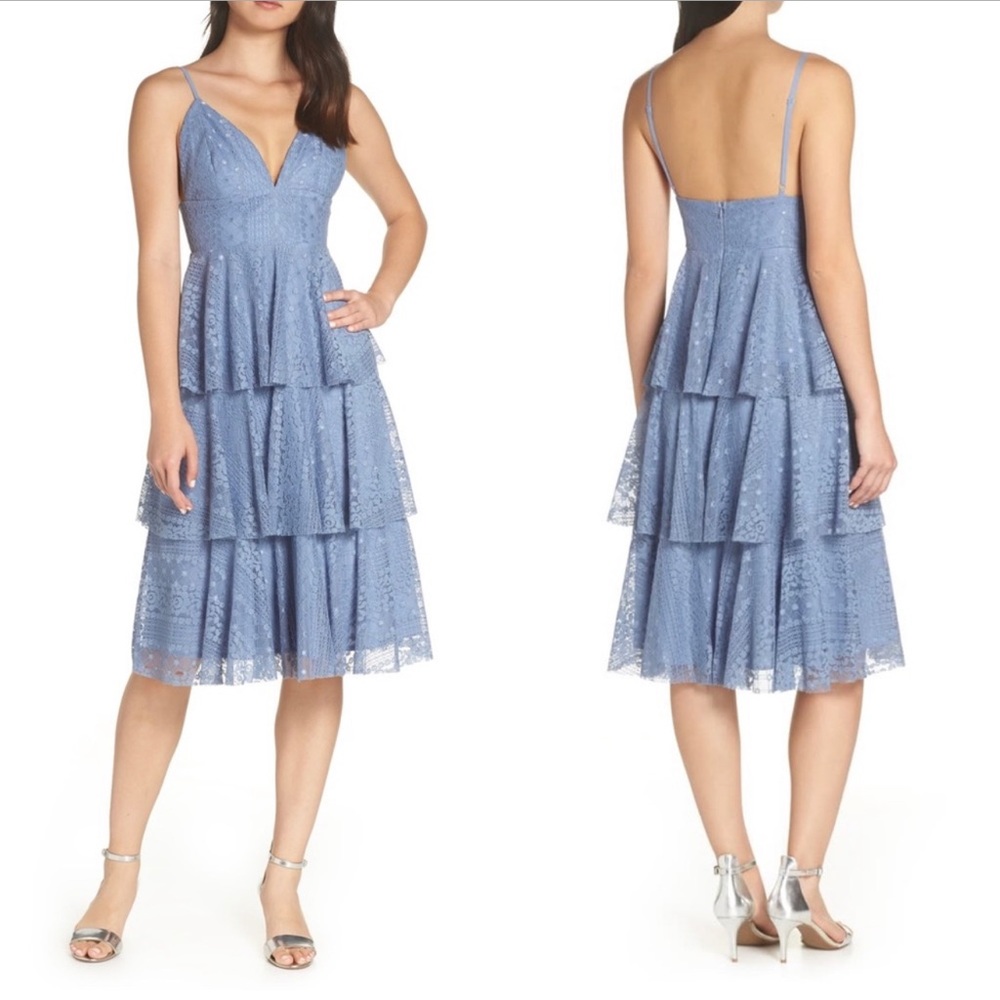 Endless Romance Light Blue Lace Ruffled Midi Dress